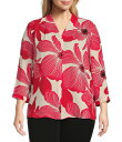 【送料無料】 インベストメンツ レディース シャツ トップス Plus Size Caroline Signature Upbeat Poppy V-Neck 3/4 Sleeve Button Front Top Upbeat Poppy