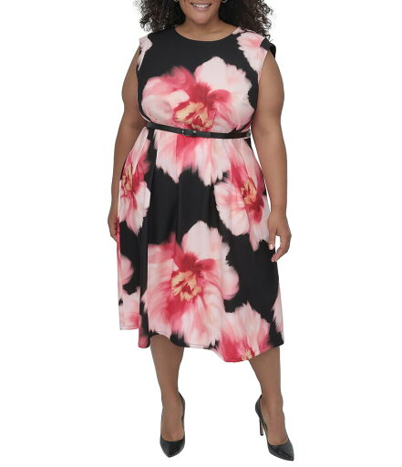 【送料無料】 ダナキャラン レディース ワンピース トップス DKNY by Donna Karan Plus Size Crew Neck Cap Sleeve Belted Fit and Flare Dress Black Multi 【送料無料】 ダナキャラン レディース ワンピース トップス DKNY by Donna Karan Plus Size Crew Neck Cap Sleeve Belted Fit and Flare Dress Black Multi