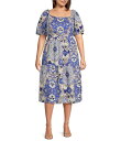 【送料無料】 ヴィンスカムート レディース ワンピース トップス Plus Size Square Neck Short Puff Sleeve A-Line Midi Dress Blue(4)