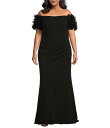 【送料無料】 エスケープ レディース ワンピース トップス Plus Size Short Ruffled Sleeve Off-The-Shoulder Scuba Crepe Gown Black(4)