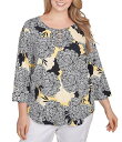 【送料無料】 ルビーアールディー レディース シャツ トップス Plus Size Abstract Floral Dahlia Knit Crew Neck 3/4 Sleeve Top Lemon Multi(4)