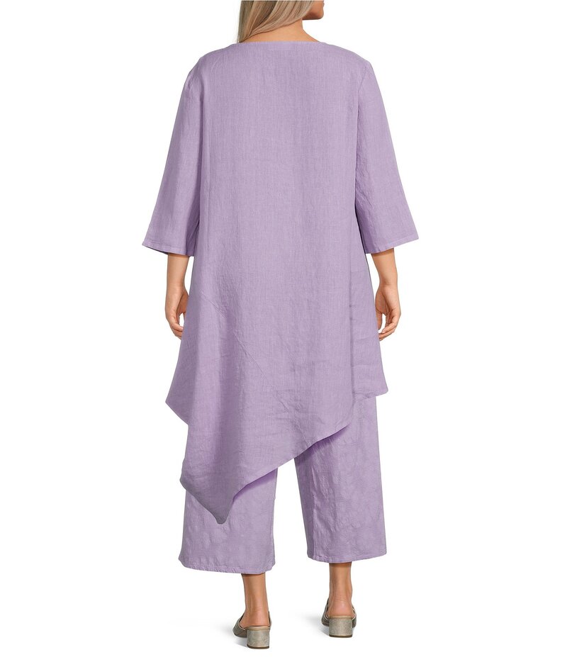 【送料無料】 ブライン ウォーカー レディース カットソー トップス Plus Size Light Linen Naida Round Neck 3/4 Sleeve Asymmetric Hem Tunic Allium