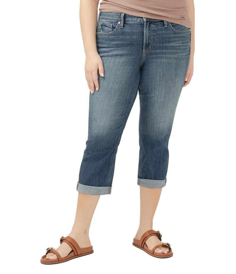【送料無料】 シルバー ジーンズ レディース デニムパンツ ジーンズ ボトムス Plus Size Suki Mid Rise Curvy Fit Luxe Stretch Cuffed Denim Capri Jeans Indigo