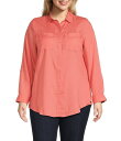 【送料無料】 イントロ レディース シャツ トップス Plus Size Button Front Slub Point Collar Roll-Tab Long Sleeve Lyocell Shirt Shell Pink(4)