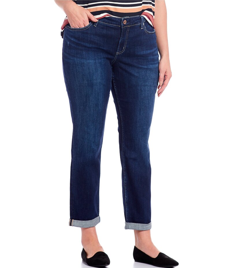 【送料無料】 シルバー ジーンズ レディース デニムパンツ ジーンズ ボトムス Plus Size Slim Boyfriend Jeans Indigo