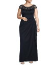 【送料無料】 エスケープ レディース ワンピース トップス Plus Size Beaded Cap Sleeve Illusion Crew Neck Ruc...