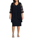 【送料無料】 ルボ レディース ワンピース トップス Plus Size Embroidered Mesh V-Neck 3/4 Bell Sleeve 2-P...