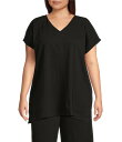【送料無料】 エイリーンフィッシャー レディース カットソー トップス Plus Crinkle Jersey V-Neck Short Sleeve Top ...