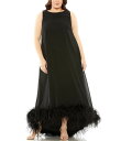 【送料無料】 マックダガル レディース ワンピース トップス Plus Size Sleeveless Bateau Neck Feather Hem Gown...