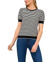 【送料無料】 セセ レディース パーカー・スウェット フーディー アウター Knit Striped Crew Neck Short Puff Sleeve Sweater Rich Black(4)