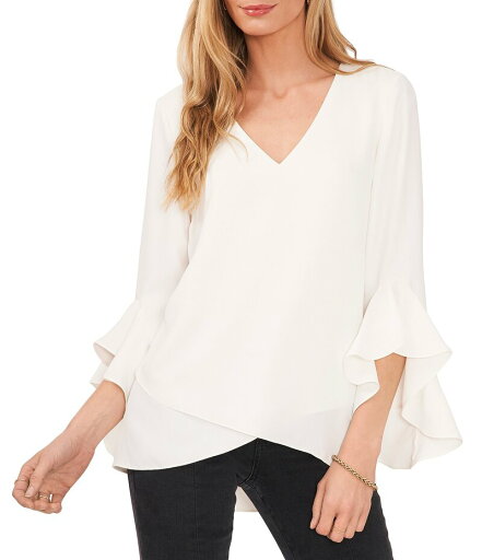 【送料無料】 ヴィンスカムート レディース シャツ トップス 3/4 Flutter Sleeve V-Neck Crisscross Front Tunic New Ivory 【送料無料】 ヴィンスカムート レディース シャツ トップス 3/4 Flutter Sleeve V-Neck Crisscross Front Tunic New Ivory