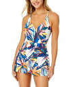 【送料無料】 アンコール レディース ワンピース トップス Riviera Floral Surplice V-Neck Maillot Swimdress One Piece Suit Multi Color