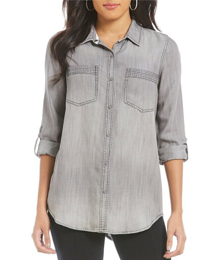 【送料無料】 イントロ レディース シャツ トップス Long Roll-Tab Sleeve Button Front Slub Lyocell Shirt Storm Wash 【送料無料】 イントロ レディース シャツ トップス Long Roll-Tab Sleeve Button Front Slub Lyocell Shirt Storm Wash