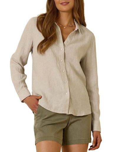 【送料無料】 トッミーバハマ レディース シャツ トップス Coastalina Linen Point Collar Long Sleeve Button Front Top Khaki Sand 【送料無料】 トッミーバハマ レディース シャツ トップス Coastalina Linen Point Collar Long Sleeve Button Front Top Khaki Sand