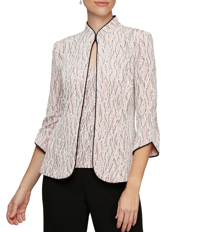 アレックスイブニングス レディース トップス シャツ モックネック ニット ジャージー Alex Evenings Glitter Jersey Knit 3/4 Sleeve Mock Neck Twinset Shell Pink ピンク