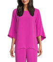 【送料無料】 キャロライン ローズ レディース シャツ トップス Julia Matte Crepe Crew Neck 3/4 Ruffled Sleeve High-Low Hem Top Pink Paradise(4)