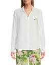 【送料無料】 トッミーバハマ レディース シャツ ブラウス トップス Flora Riviera Long Sleeve Notch Collar Button Front Blouse White