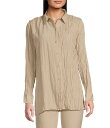 【送料無料】 エイリーンフィッシャー レディース シャツ トップス Crinkle Silk Classic Collar Long Sleeve Button Down Shirt Wheat(4)