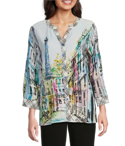 【送料無料】 アリ マイルス レディース シャツ トップス Printed Mandarin Collar 3/4 Adjustable Sleeve Hi-Low Hem Tunic City Print 【送料無料】 アリ マイルス レディース シャツ トップス Printed Mandarin Collar 3/4 Adjustable Sleeve Hi-Low Hem Tunic City Print