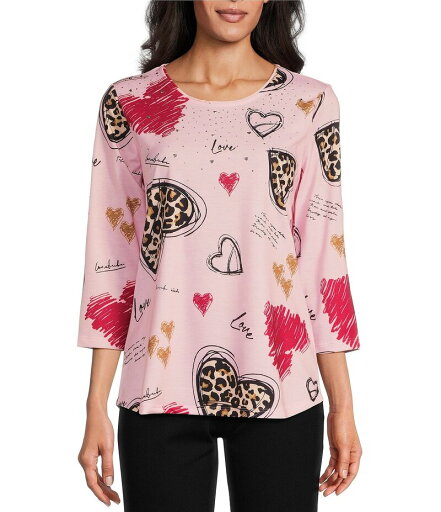 【送料無料】 アリソン デイリー レディース シャツ トップス Leopard Hearts Print 3/4 Sleeve Crew Neck Knit Top Leopard Hearts 【送料無料】 アリソン デイリー レディース シャツ トップス Leopard Hearts Print 3/4 Sleeve Crew Neck Knit Top Leopard Hearts