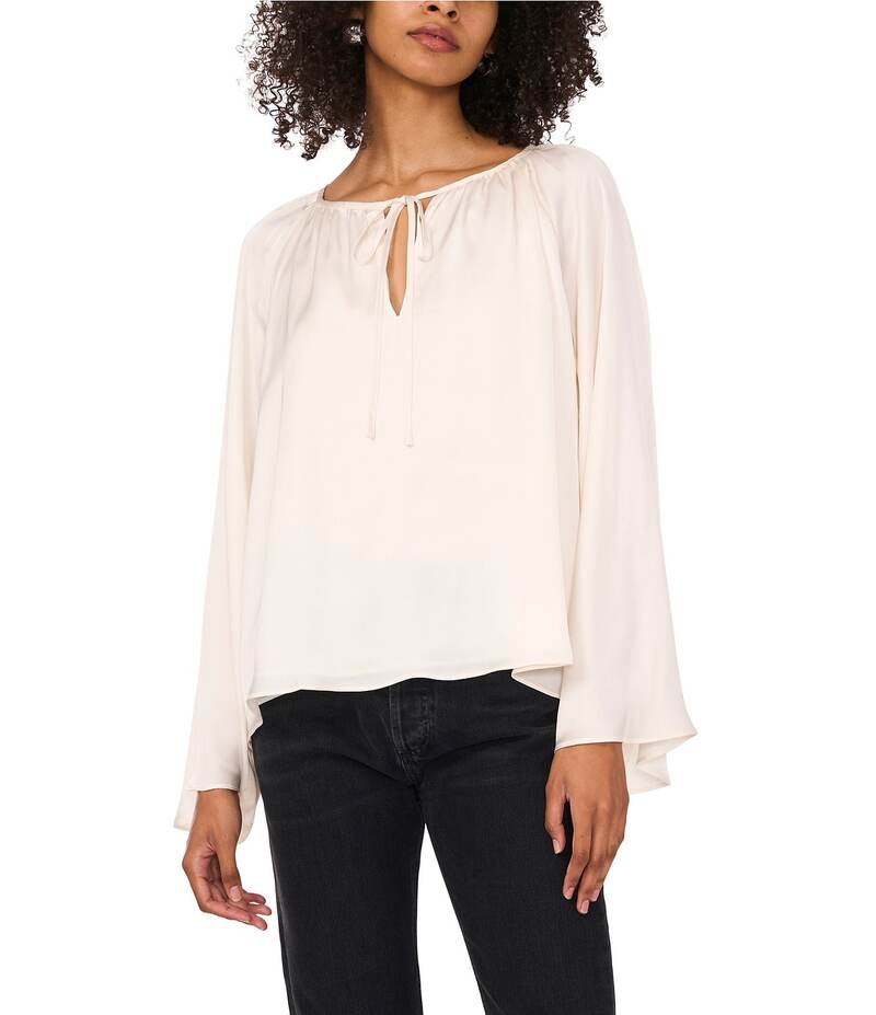 【送料無料】 ワンステート レディース シャツ ブラウス トップス Woven V-Neck Long Wide Sleeve Blouse New Ivory