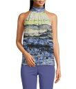 【送料無料】 カルバンクライン レディース シャツ ブラウス トップス Printed Georgette Halter Neck Sleeveless Blouse Future Dusk