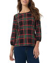 【送料無料】 ジョーンズニューヨーク レディース シャツ トップス Printed Moss Crepe Crew Neck 3/4 Puff Cuff Sleeve Top Deep Rouge Multi