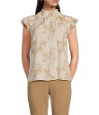 【送料無料】 カルバンクライン レディース シャツ トップス Printed Mock Neck Ruffled Cap Sleeve Top Stony Be...