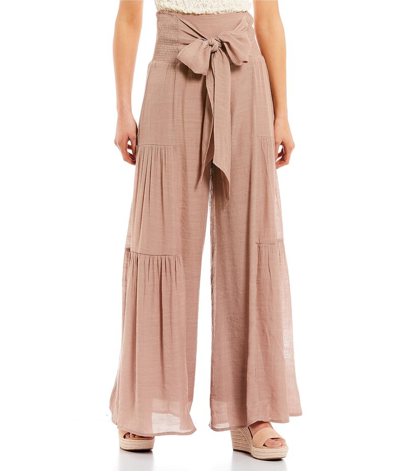 楽天ReVida 楽天市場店ダブルゼロ レディース ボトムス カジュアルパンツ ワイドレッグ パンツ Double Zero Waist Tie Wide Leg Pants Taupe トープ