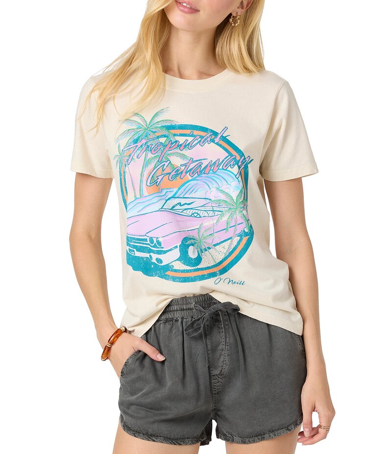 【送料無料】 オニール レディース Tシャツ トップス Tropical Getaway Graphic Short Sleeve T-Shirt Tapioca