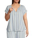 ノッティビアンチェ レディース ナイトウェア アンダーウェア Plus Size Striped Split Round Neck Cap Sleeve Coordinating Woven Sleep Top Blue Stripe