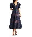 【送料無料】 タダシショージ レディース ワンピース トップス Lace V-Neck Short Puff Sleeve Tiered A-Line Midi...