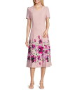 【送料無料】 インベストメンツ レディース ワンピース トップス Scuba Crepe Lilac Floral Border Short Sleeve Fi...