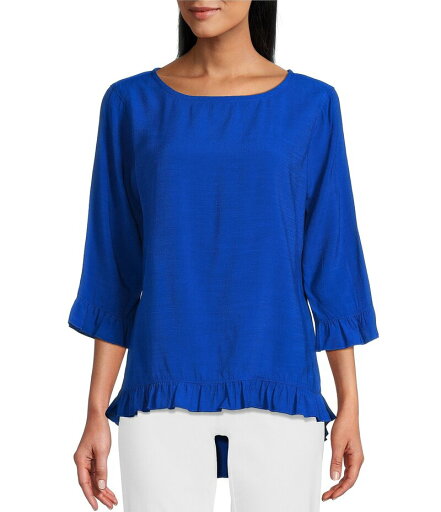 【送料無料】 マルチプルズ レディース シャツ トップス Petite Size Solid Crinkle Woven Scoop Neck 3/4 Sleeve Hi-Low Hem Ruffle Top Bright Royal 【送料無料】 マルチプルズ レディース シャツ トップス Petite Size Solid Crinkle Woven Scoop Neck 3/4 Sleeve Hi-Low Hem Ruffle Top Bright Royal