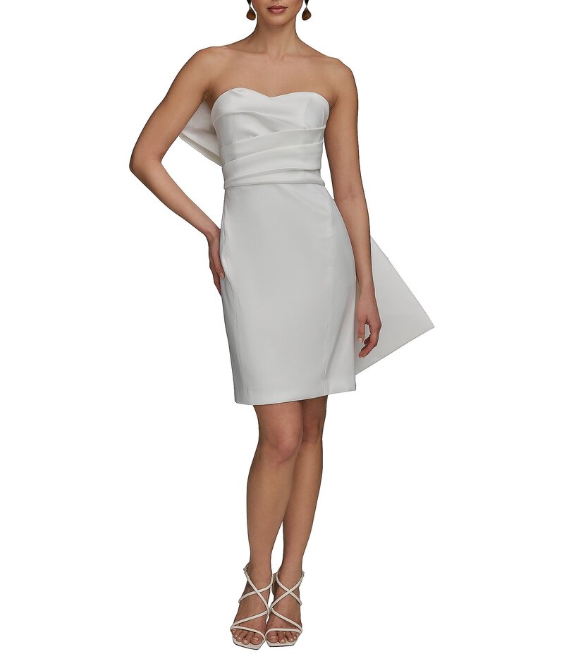 【送料無料】 ダナキャラン レディース ワンピース トップス Sweetheart Neck Bow Sheath Dress Cream