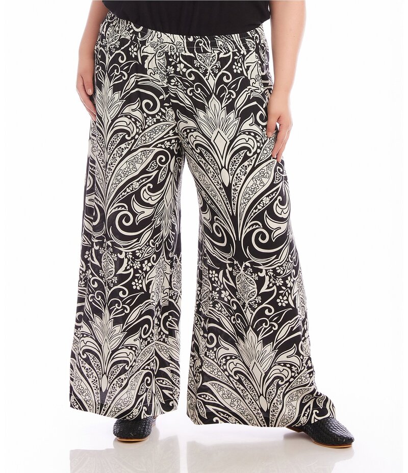 【送料無料】 カレンケーン レディース カジュアルパンツ ボトムス Plus Size Monotone Print High Waist Wide Leg Pull-On Pants Print