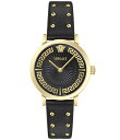 【送料無料】 ヴェルサーチ レディース 腕時計 アクセサリー Women's Greca Fortuna Analog Black Leather Strap ...