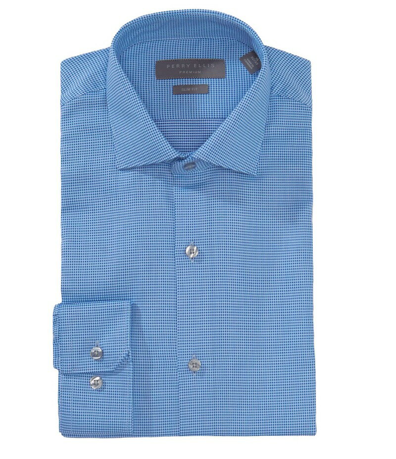 【送料無料】 ペリーエリス メンズ シャツ トップス Slim Fit Spread Collar Nailhead Dobby Print Dress Shirt Dark Blue