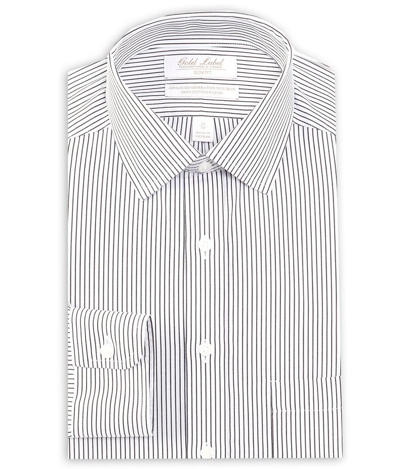 【送料無料】 ラウンドトゥリーアンドヨーク メンズ シャツ トップス Gold Label Roundtree & Yorke Big & Tall Slim Non-Iron Point Collar Heavy Poplin Stripe Dress Shirt White/Black