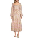 【送料無料】 エーラブズエー レディース ワンピース トップス Lurex Metallic Trellis Printed Sqaure Neck Long Balloon Sleeve Smocked Bodice A-Line Flounce Midi Dress Soft Pink