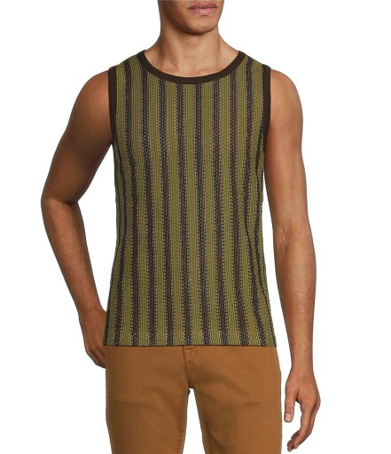 【送料無料】 ムラノ メンズ ベスト アウター Crocodile World Collection Open Weave Stripe Sleeveless Tank Sage Green 【送料無料】 ムラノ メンズ ベスト アウター Crocodile World Collection Open Weave Stripe Sleeveless Tank Sage Green