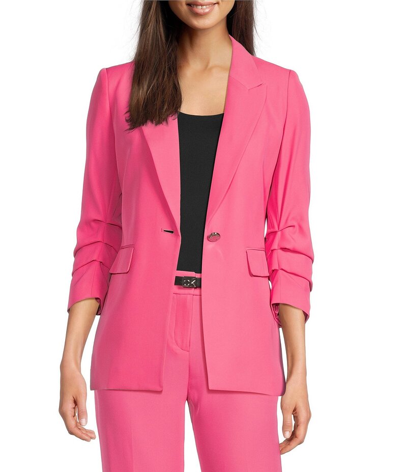 【送料無料】 カルバンクライン レディース コート アウター Notch Collar 1-Button Jacket Peony
