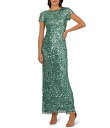 【送料無料】 アドリアナ パペル レディース ワンピース トップス Crew Neck Short Sleeve Beaded Sequin Mesh Column Gown Greenslate(4)