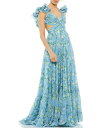 【送料無料】 マックダガル レディース ワンピース トップス Floral Chiffon V-Neck Sleeveless Ruffle Shoulder Side Cut-Out Gown Blue Multi(4)