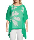 【送料無料】 インベストメンツ レディース カットソー トップス Slim Factor by Investments Plus Size Ikat Flower Placement Print Boat Neck 3/4 Sleeve Lined Tunic Ikat Flower Placement(4)