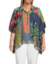 【送料無料】 ジョン マーク レディース カットソー トップス Plus Size Woven Multi Patch Print Collared Short Sleeve Tunic Multi