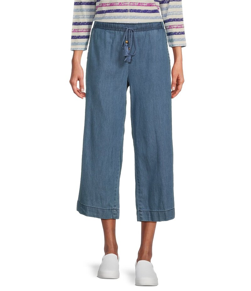 【送料無料】 ウエストバウンド レディース カジュアルパンツ ボトムス Petite Size Cotton Lyocell Crop Pull-On Pants Medium Wash