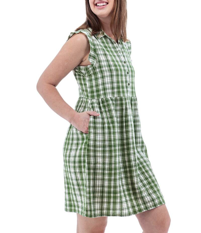 【送料無料】 アベンチュラ レディース ワンピース トップス Clothing Women's Montrose Plaid Gauze Yarn Dye Woven Point Collar A-Line Dress Artichoke