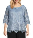 【送料無料】 アレックスイブニングス レディース ワンピース トップス Plus Size 3/4 Sleeve Crew Neck Embroidered Scalloped Hem Tunic Hydrangea
