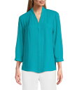 【送料無料】 インベストメンツ レディース シャツ トップス Caroline Signature V-Neck 3/4 Sleeve Button Front Blouse Capri Breeze Blue